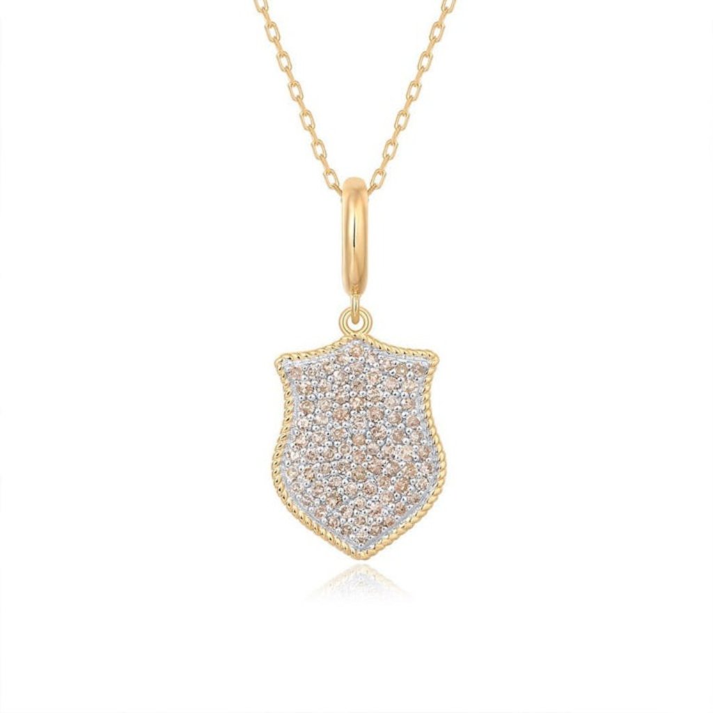 Diamond Shield Charm 14k (Or 18k Upon Request) Yellow Gold Pendant Necklace